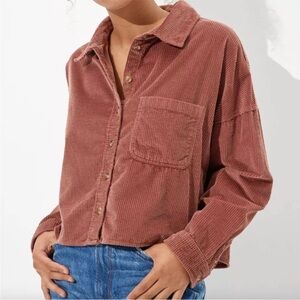 American Eagle Outfitters Corduroy Button Down Shirt in Rust